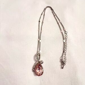 (NEW) Elegant Pink Teardrop Pendant Necklace